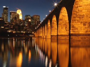 Stone Arch Bridge in Minneapolis at night