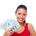 Woman holding cash in her hand.- Money Finder Biz.